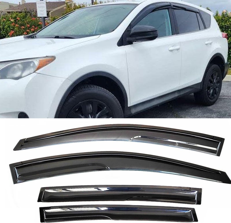 TONOYTIM حواجز المطر للنوافذ متوافقة مع تويوتا RAV4 2013-2018، واقيات نوافذ جانبية، واقيات شمسية، دروع للطقس لموديلات RAV4 13-18، مجموعة 4 قطع باللون الدخاني - Image 1